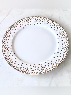 GRACE TEAWARE Elegant White SALAD Plate with Gold METALLIC Confetti Rim NEW 8IN
